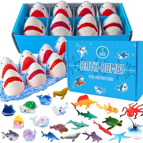 Blue Shark Bath Bombs for Kids with Surprise Inside - Organic Bubble Bath Gift Set