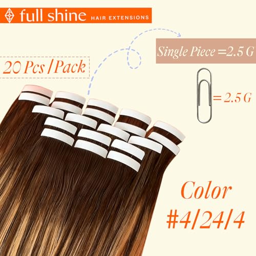 Full Shine Tape-in Hair Extensions 16 Inch Medium Brown Honey Blonde Variation 4/24/4