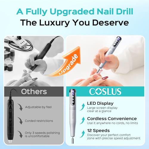 COSLUS Nail Drill, Portable Cordless C50,Grey