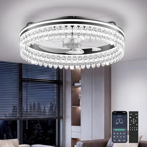 AIKVSXER 20in Modern Flush Mount Ceiling Fan with Lights & Remote