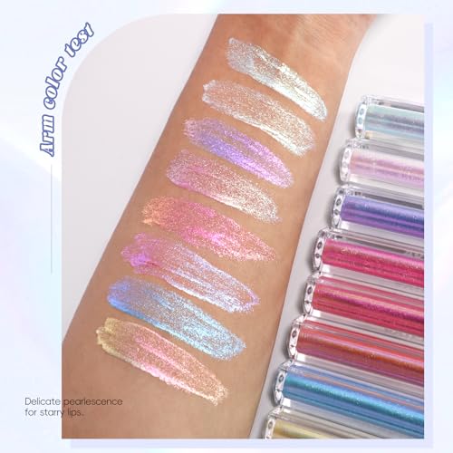 Clear Glitter Lip Gloss Liquid Lipstick, Diamond Shimmer Metallic Sparkly Iridescent Chameleon Lip Gloss Gift for Women, Long Lasting Waterproof Highly Pigment Holographic Shiny Lip Makeup02