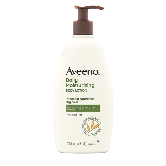 Aveeno Daily Moisturizing Body Lotion for Dry & Sensitive Skin with Prebiotic Oat, Fragrance & Paraben Free, Non-Greasy, Non-Comedogenic, 48-Hour Moisturizer 18 Fl Oz