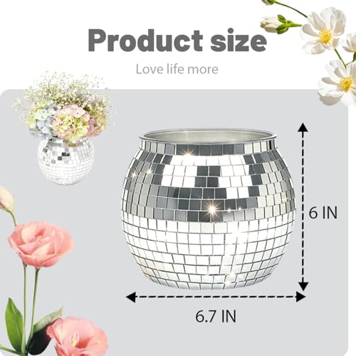 6 Pcs Disco Ball Vase Set - Silver Mirror Plastic Centerpieces for Wedding & Party Decor - Variation 6