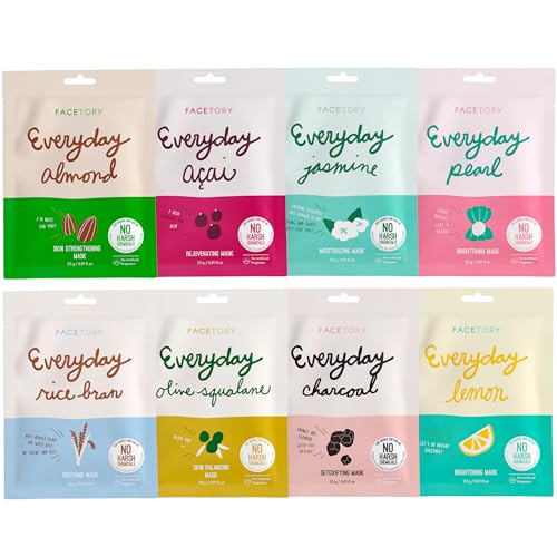 FACETORY Everyday 8-Piece Korean Face Mask Variety Pack - 16 Count