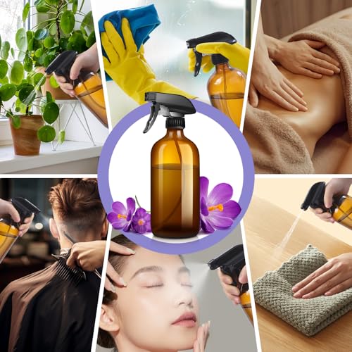 9 Pack Glass Spray Bottle 16oz, Empty Amber Spray Bottle Refillable Container for Essential Oils,Cleaning Products,Aromatherapy spray device