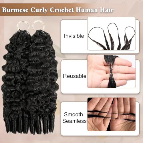 20 Inch Burmese Curly Human Hair Crochet Extensions for Black Women - Knotless & Reusable