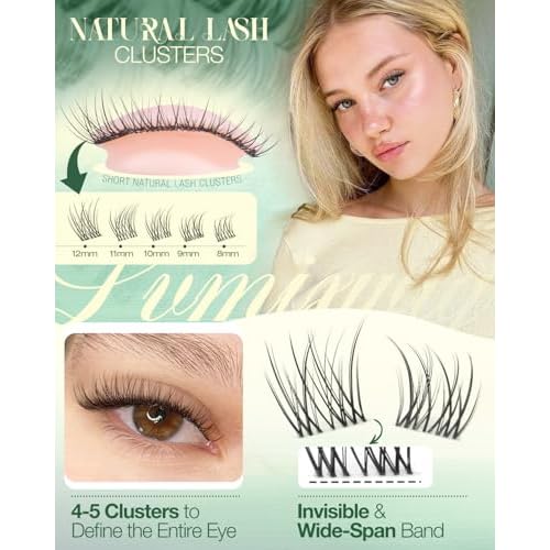Short Lash Clusters Kit 8-12MM Natural Lash Extension kit Invisible Band Eyelash Clusters Wispy Cluster Eyelash Extensions C Curly DIY Cluster Lashes Bond and Seal Tweezers by Lvmixwig