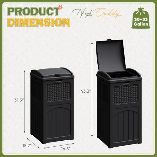 Greesum 33 Gallon Outdoor Waterproof Resin Trash Can with Lid - 2 Pack, Black