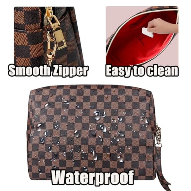 Makeup Bag, Checkered Cosmetic Bags for Women Toiletry Travel Retro Portable Make Up Bags for Christmas Birthday Gifts