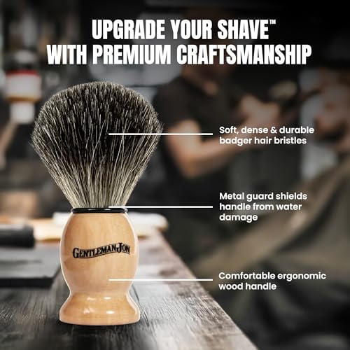 Gentleman Jon 100% Black Badger Hair Shaving Brush for Men ? Premium Ergonomic Shave Lather Brush for Wet Shave Using Shaving Cream & Soap ? Ideal for Safety Razor, Double Edge Razor & Straight Razors