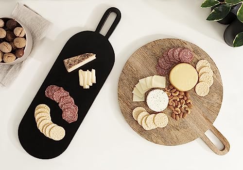 Kate and Laurel Staven 2-Piece Serving Boards Set Natural/Black, Modern Food-Safe Mango Wood