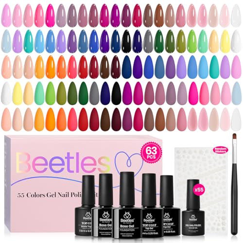 Vibrant Holiday Be Beetles Gel Nail Polish Set, 55 Colors, 63 Pcs with Base & Top Coats