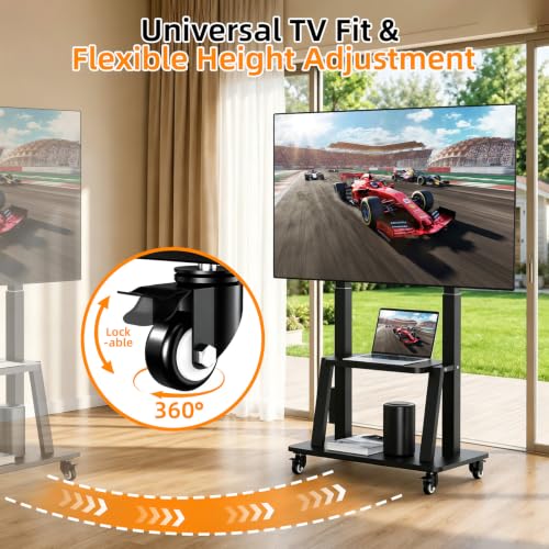Rolling TV Stand with Power Outlet for 32–83 Inch TVs (Height 53–59", 130 lb) – Duiliuu