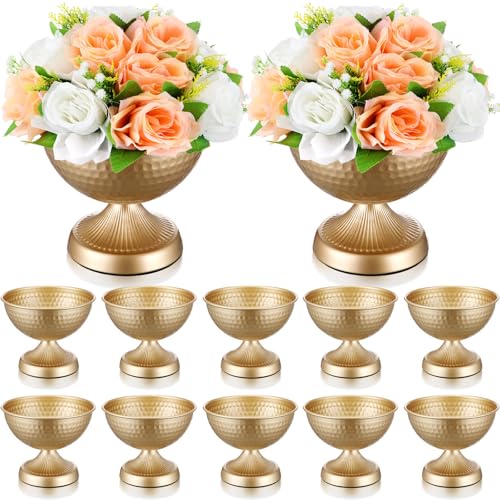 Gold Urn Vases for Centerpieces - 6 Inch Metal Decorative Vase Set - Gold / 12