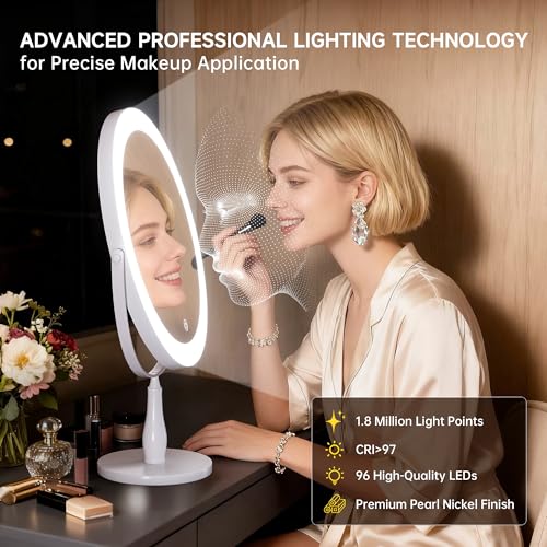 9-Inch Lighted Makeup Mirror with 10X Magnification - White, 15"L x 9"W