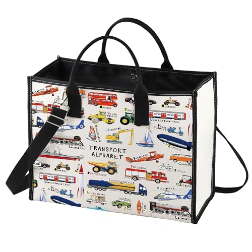 LEVLO Transport ABC Canvas Tote Bag Vehicle Alphabet Gift Transport Alphabet Shoulder Bag Car A-Z Merchandise