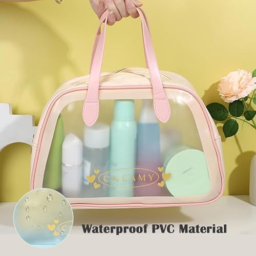 Travel Toiletry Bag, Large Clear Makeup Bag with Handles, Translucent Dry &Wet Separation Travel Bag for Skincare Products, Toiletries (Blue, Medium)