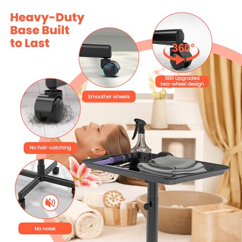 TASALON Rolling Salon Cart, Mobile Styling Station with Wheels Aluminum Rolling Tray Trolley for Salon Essentials, Adjustable Height or Hairstylist Tray with 10 PCS Disposable Salon Tray Cover