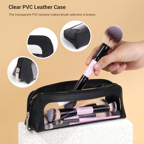 MAGEFY Pink 12-Piece Makeup Brush Set with Bag - Double-Ended Face & Eye Brushes