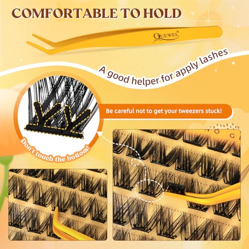 QUEWEL Self Adhesive Lash Clusters Kit, Pre Glued Eyelashes Clusters, 10-16MM Strong Hold Self Adhesive Lashes,D Curl Press On Lashes No Glue Needed DIY Lash Extensions Kit at Home(MJ05)