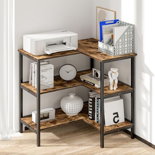 Corner Cabinet Table with 3-Tier Open Shelves - Multipurpose Storage Organizer - Brown - Variation of Open Shelving Cabinet