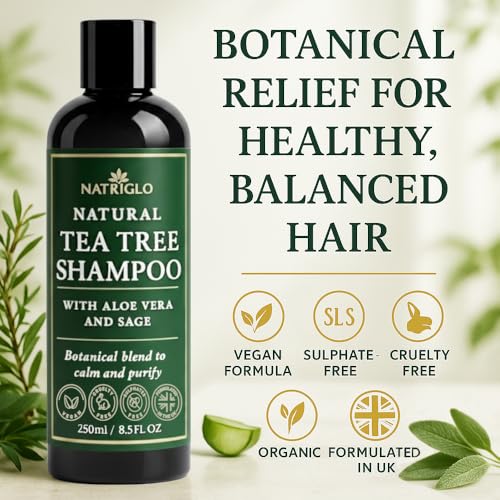 Organic Tea Tree Oil Shampoo for Dandruff & Sensitive Scalp - Sulfate Free, Vegan, Cruelty-Free