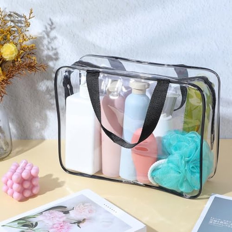 10 Pack Large Clear Waterproof Storage Bags clear with handles with Zipper bags Travel Organizer Cosmetics Books and Home Organization
