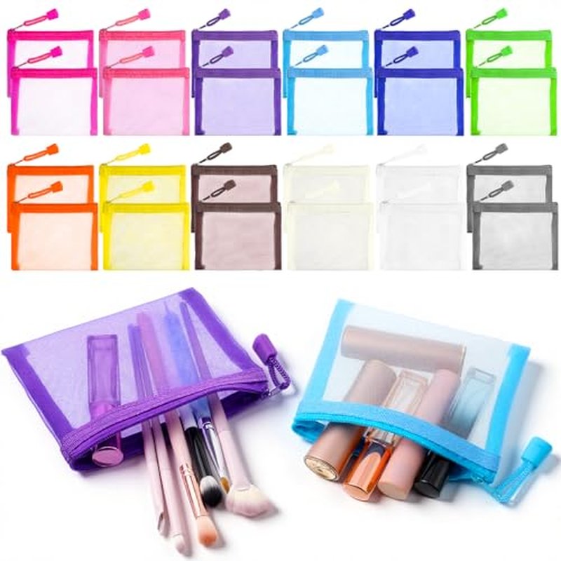 24 Pack Mini Zipper Mesh Bags,5.12 * 3.94inch Mesh Bag Small Zipper Pouch Mini Zippers Pouch Nylon Meshs with Zippers Cosmetic Bag Lipstick Coin Purse for Women Purse Beauty Travel