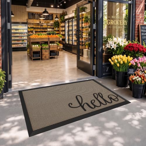LUMI Outside Welcome Door Mat 36x59 - Non-Slip Durable Rubber, Easy Clean, Hello Variation