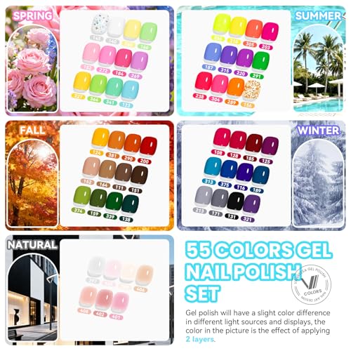 72Pcs Gel Nail Polish Set with Tools - 55 Colors & Manicure Kit - All Seasons