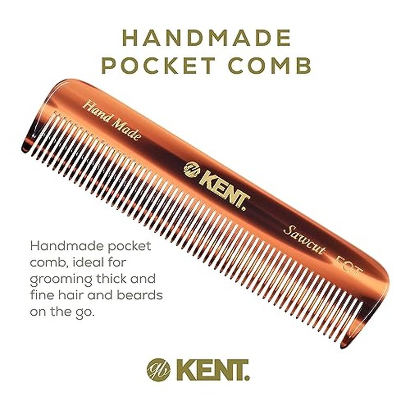 Kent FOT Fine Tooth Handmade Pocket Comb for Men, Women and Kids, Hair Comb Straightener for Everyday Grooming and Styling, Beard and Mustache, Saw Cut, Hand Polished, Made in England