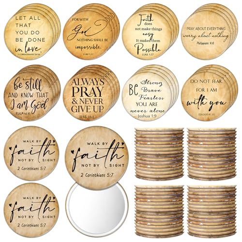72 Pack Christian Compact Mirrors Bulk with Bible Verses - Mini Faith Quotes Gift Set