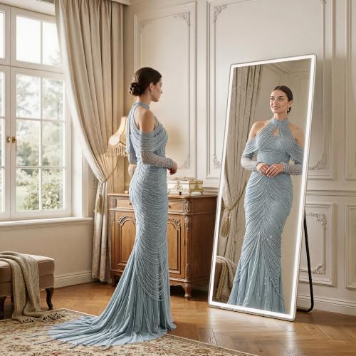 Simple Deluxe Rectangular Full Length Mirror with LED Lights, 71" x 26" Dimmable 3-Color Lighting