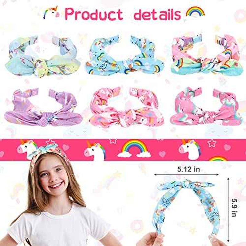 Jexine 6 Pcs Unicorn Headband for Girls, Bow Knot Headbands, Rainbow Hair Bands for Girls 4-6 Comfortable Cute Hair Accessories for Kids Party Favors