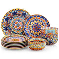 12-Piece Bohemian Ceramic Dinnerware Set for 4 with Colorful Plates & Bowls