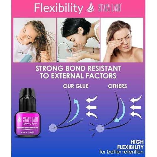 STACY LASH Lightning Speed Eyelash Extension Glue 5ml /0.17 fl.oz / 0.3 Sec Dry/Retention ? 6-8 Weeks/Extra Strong Black Adhesive/Lash Tech Supplies