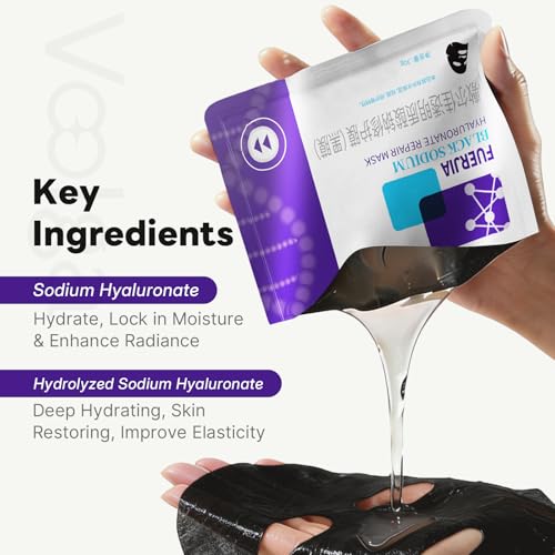 Black Sodium Hyaluronate Face Mask Pack - Deep Hydration & Soothing, Sensitive Skin, 5 Pack