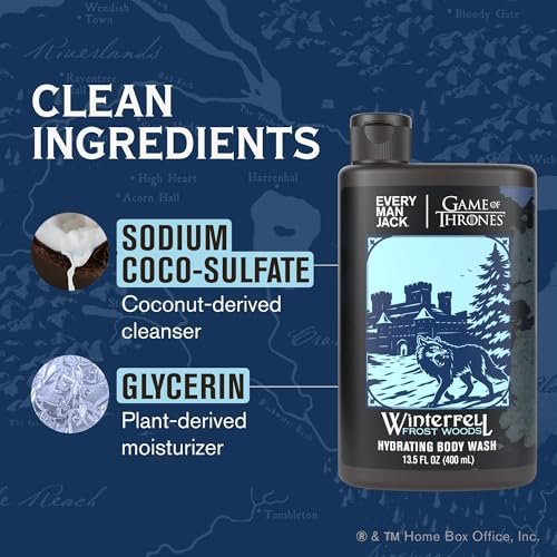 Every Man Jack Game of Thrones Collectors Body Wash - Clean Ingredients - Winterfell - Frost Woods Scent - 13.5 oz (Pack of 2)