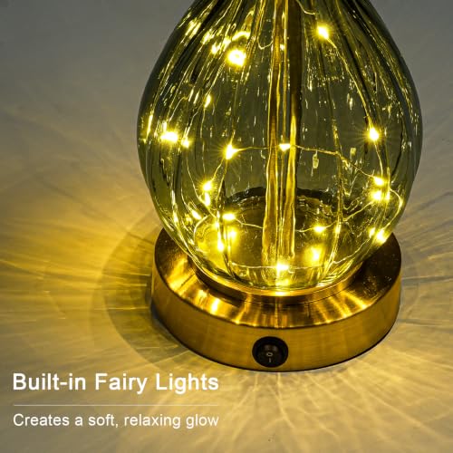 Oneach 22-Inch Green Glass Table Lamp with Fairy Lights and USB Charging - Nightstand Accent Light - Variation of THIS listing