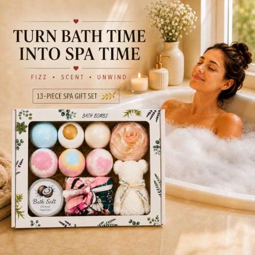 Luxury Bath Bombs & Spa Gift Set for Women - Self-Care Kit with Salts, Handmade Soap & Towel