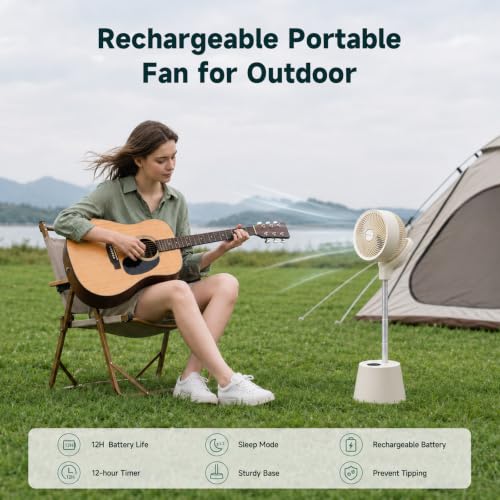 Rechargeable Quiet Pedestal Fan with Remote, Wi-Fi App Control, 360° Oscillation, 6 Speeds, Height Adjustable, Indoor & Outdoor Use