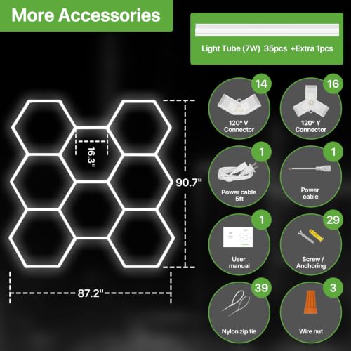 Glitgate 8-Grid Hex LED Panel Lights 245W 26950LM Daylight 6500K Garage Workshop