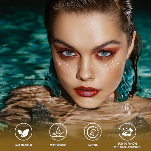 8 Sheets Glitter Freckles Face Tattoo, Face Glitter Freckles, Sparkle Makeup Patches,Cute Glitter Makeup Accessories for Women Cosmetic Glitter for Face (Silvery)