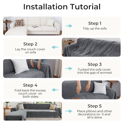 Sectional Couch Cover L-Shaped Sofa Slipcover - Dark Gray XXXL