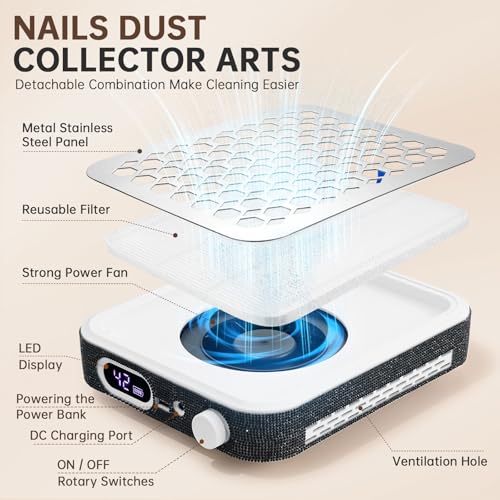 Rechargeable Nail Dust Collector - Black, Professional & Portable by CHRISTINE SHELLY