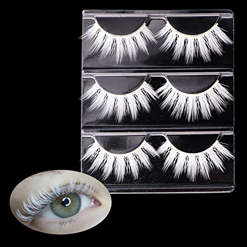 3 Pairs White False Eyelashes - Natural Look Fluffy White Lashes Wispy White Fake Eyelashes for Cosplay & Christmas Makeup - Halloween Party Masquerade Cosplay Lashes