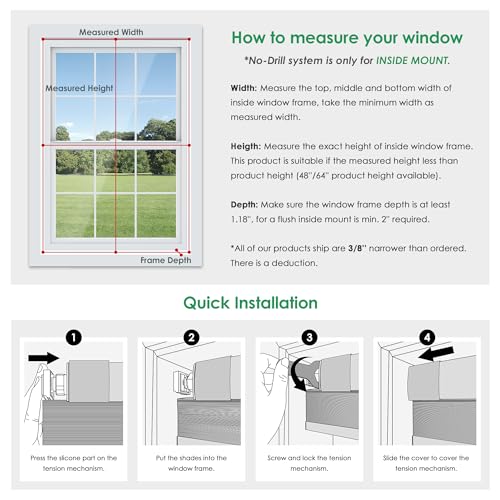 No Drill Cordless Cellular Blackout Shades - White, 46x64 Inches Variation of Blackout-White / 46 W x 64 H