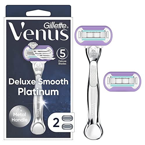 Gillette Venus Deluxe Smooth Platinum Razor + Refills - Women’s 5-Blade Shaving Set