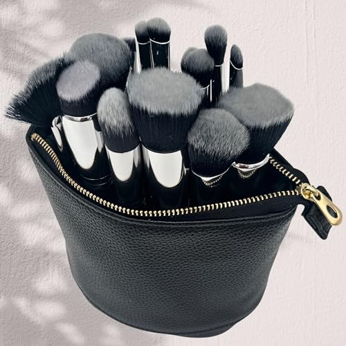 JAZD Convertible Travel Makeup Brush Bag, Stand-Up Brush Holder Pouch For Easy Access, Cosmetic Case Organizer (BEIGE)