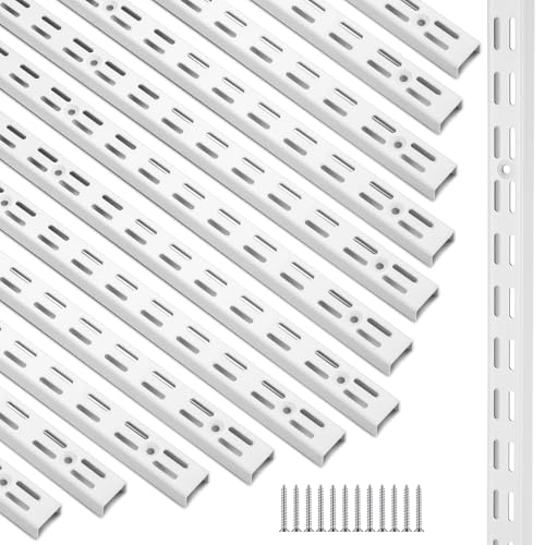 12 Pack 47.5 Inch White Dual Track Shelving Rails - Wall Mount Storage System